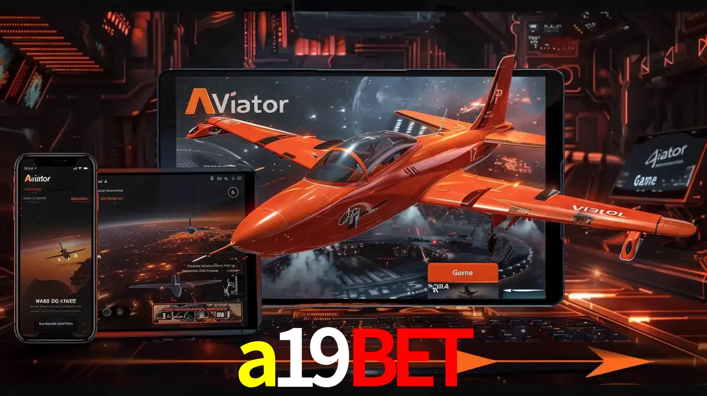 Apresentação tecnológica do jogo Aviator com um avião saindo da tela de um tablet, demonstrando a experiência imersiva em múltiplos dispositivos no a19bet.