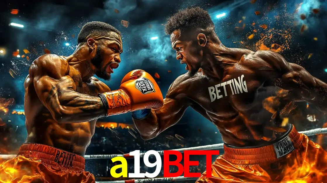 Dois boxeadores em uma luta intensa e explosiva, representando a adrenalina e as oportunidades de apostas em esportes de combate disponíveis na plataforma a19bet.