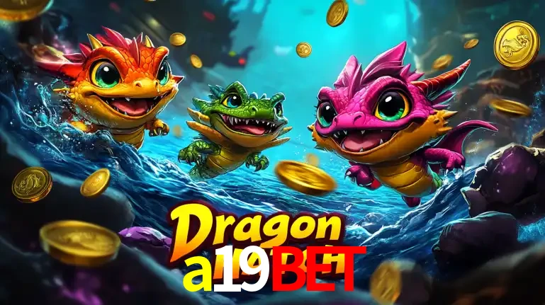 Arte promocional do jogo Dragon Hatch com três adoráveis dragões bebês nadando entre moedas de ouro, um dos slots mais divertidos para jogar no cassino a19bet.