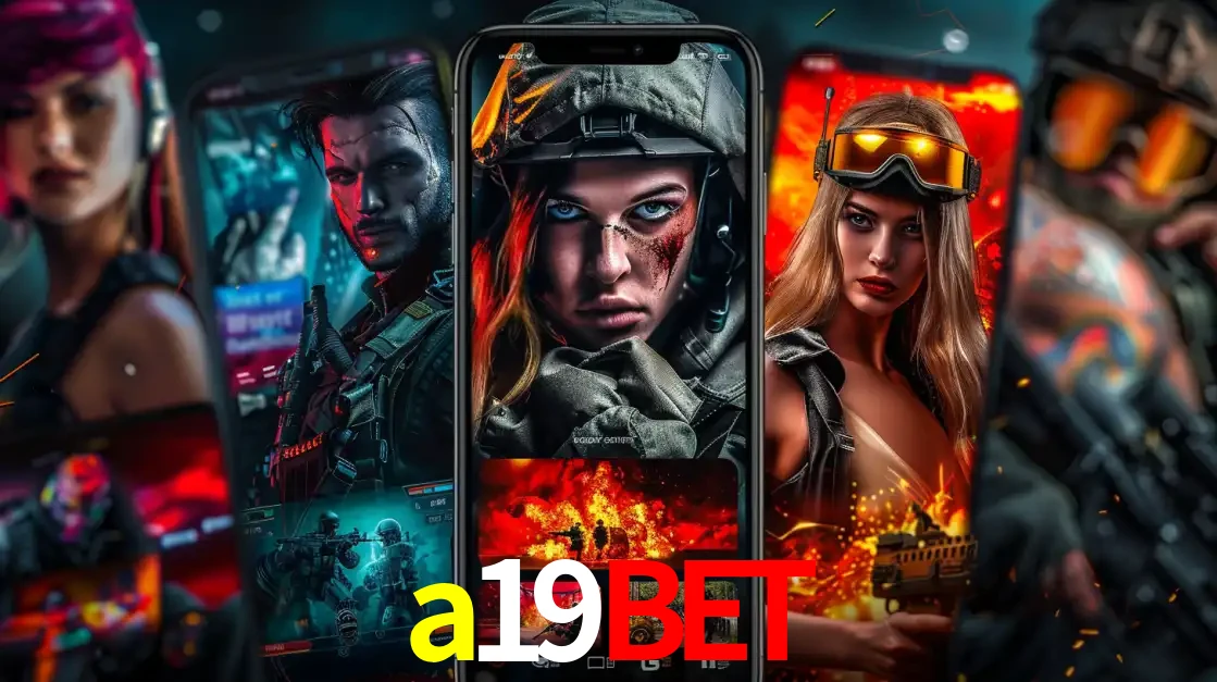 Montagem de telas de celular mostrando diversos personagens, masculinos e femininos, de um jogo de tiro, ilustrando a diversidade de equipes de e-sports para apostar no a19bet.